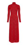 Lethe Pointelle Knit Maxi Dress in Scarlet Red Virgin Wool Silk